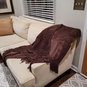 Restoration Hardware Chenille Brown Fringed Throw Blanket